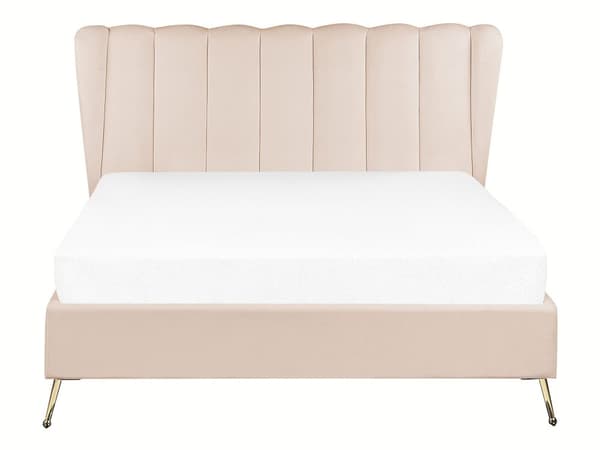 Parisänky beige samettiverhoilu 140 x 200 cm tikattu pääty USB-portti moderni glamour