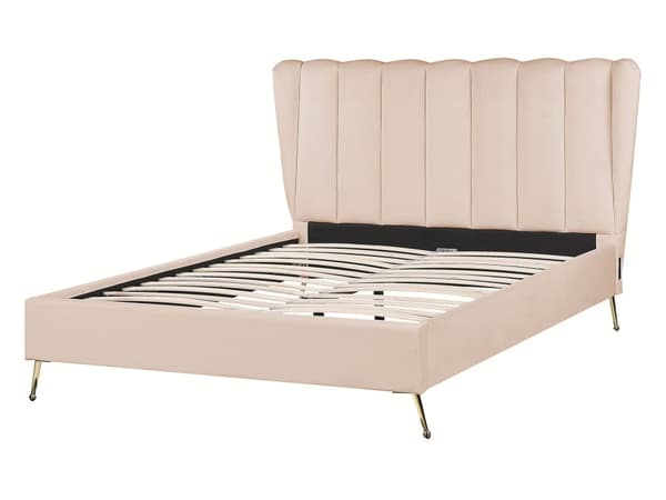 Parisänky beige samettiverhoilu 140 x 200 cm tikattu pääty USB-portti moderni glamour