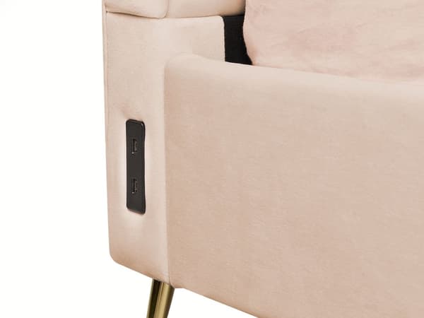 Parisänky beige samettiverhoilu 140 x 200 cm tikattu pääty USB-portti moderni glamour