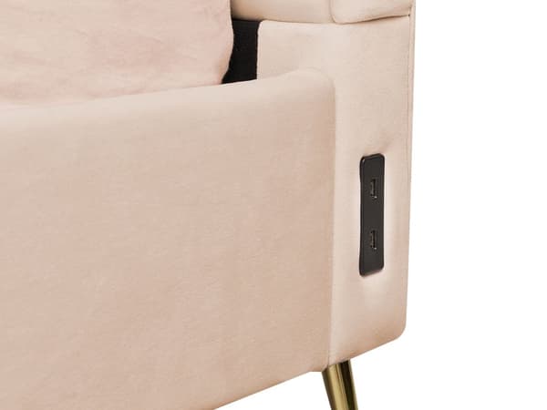Parisänky beige samettiverhoilu 140 x 200 cm tikattu pääty USB-portti moderni glamour