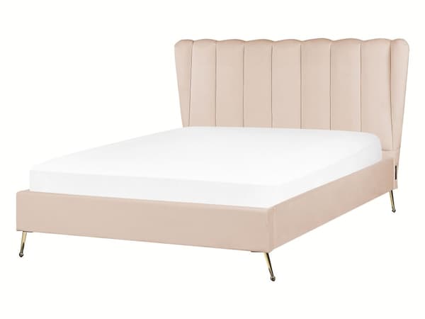 Parisänky beige samettiverhoilu 140 x 200 cm tikattu pääty USB-portti moderni glamour