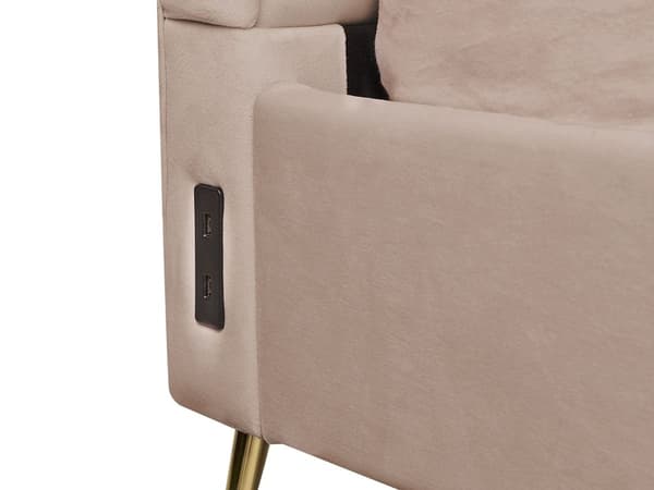 Parisänky ruskeanharmaa samettiverhoilu 180 x 200 cm tikattu pääty USB-portti moderni glamour