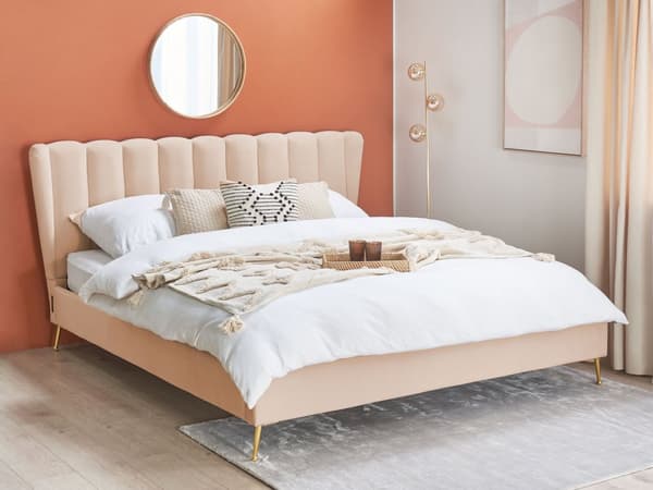 Parisänky beige samettiverhoilu 180 x 200 cm tikattu pääty USB-portti moderni glamour