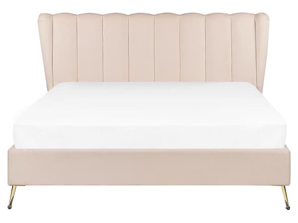 Parisänky beige samettiverhoilu 160 x 200 cm tikattu pääty USB-portti moderni glamour