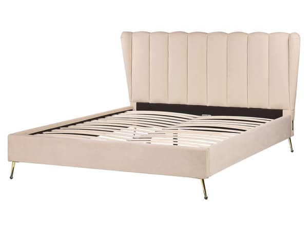 Parisänky beige samettiverhoilu 160 x 200 cm tikattu pääty USB-portti moderni glamour