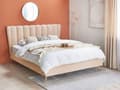Pikkukuva 2 / 11: Parisänky beige samettiverhoilu 160 x 200 cm tikattu pääty USB-portti moderni glamour
