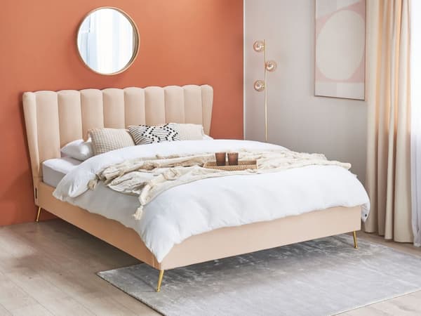 Parisänky beige samettiverhoilu 160 x 200 cm tikattu pääty USB-portti moderni glamour