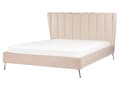 Pikkukuva 1 / 11: Parisänky beige samettiverhoilu 160 x 200 cm tikattu pääty USB-portti moderni glamour