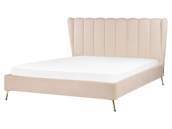 Parisänky beige samettiverhoilu 160 x 200 cm tikattu pääty USB-portti moderni glamour