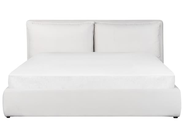 Seng med ramme brudt hvidt fløjl 180 x 200 cm med nakkestøtte container puder moderne stil