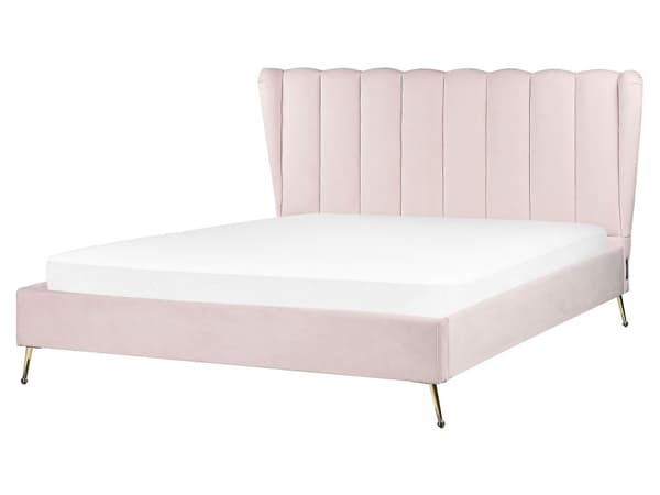 Lyserød velourrammeseng 160 x 200 cm med hovedgærde med USB-port moderne glamourstil til soveværelset