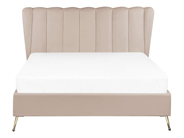 Beige grå velourramme seng 140 x 200 cm med hovedgærde med USB-port moderne glamourstil til soveværelset