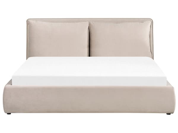 Beige velourrammeseng 180 x 200 cm med nakkestøtte puder moderne stil