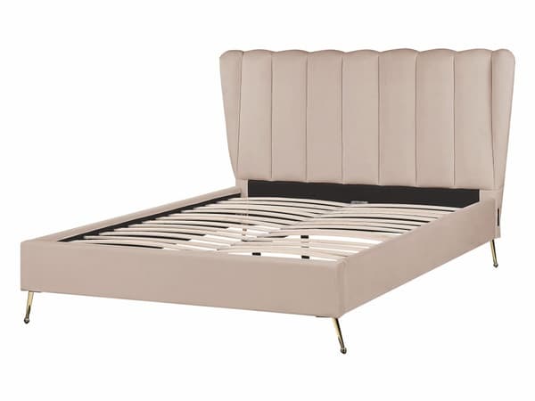 Sengeramme Taupe Fløyel 140 x 200 cm Gullfarget metallben USB-port Dekorativ sengegavl Moderne Glamorøs Dobbeltseng Soverom