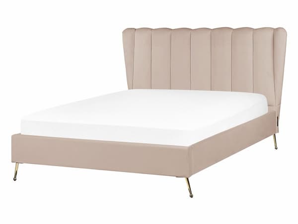 Sengeramme Taupe Fløyel 140 x 200 cm Gullfarget metallben USB-port Dekorativ sengegavl Moderne Glamorøs Dobbeltseng Soverom