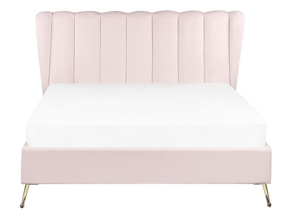 Sengeramme Rosa Fløyel 140 x 200 cm Gullfarget metallben USB-port Dekorativ sengegavl Moderne Glamorøs Dobbeltseng Soverom