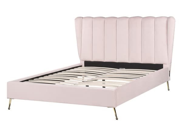 Sengeramme Rosa Fløyel 140 x 200 cm Gullfarget metallben USB-port Dekorativ sengegavl Moderne Glamorøs Dobbeltseng Soverom