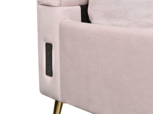 Sengeramme Rosa Fløyel 140 x 200 cm Gullfarget metallben USB-port Dekorativ sengegavl Moderne Glamorøs Dobbeltseng Soverom
