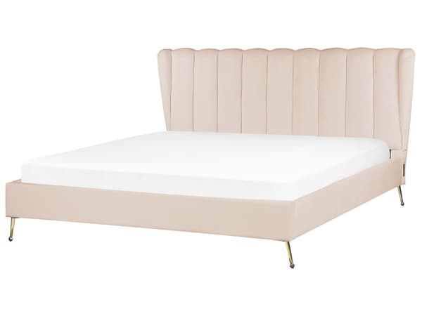 Sengeramme Beige Fløyel 180 x 200 cm Gullfarget metallben USB-port Dekorativ sengegavl Moderne Glamorøs Dobbeltseng Soverom