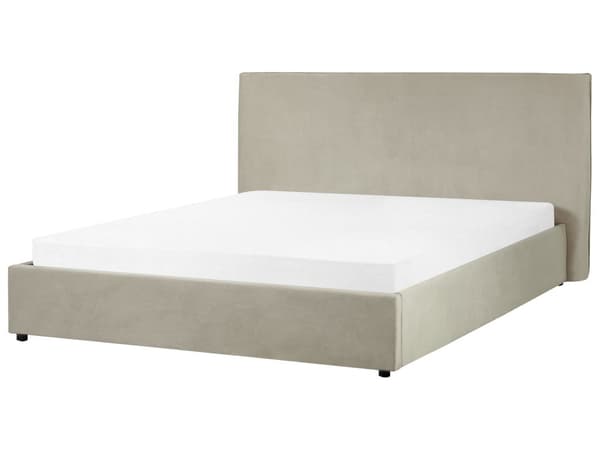 Förvaringssäng Taupe Sammetsklädsel Dubbelsäng 160 x 200 cm Stor Klassisk Huvudgavel Förvaringsfunktion Träribbor Sovrum Gästrum