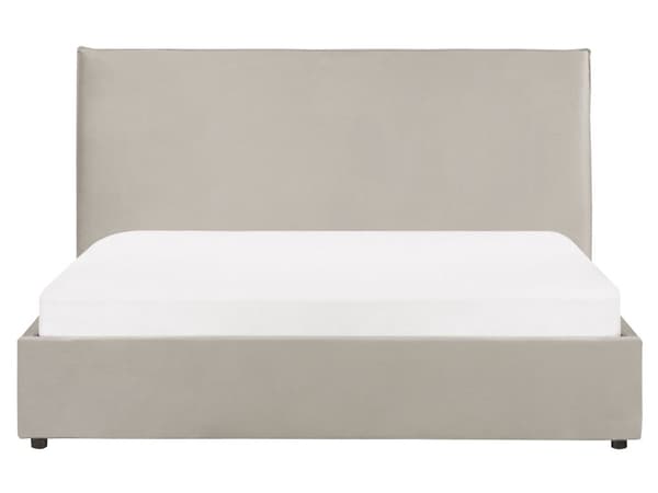 Förvaringssäng Taupe Sammetsklädsel Dubbelsäng 160 x 200 cm Stor Klassisk Huvudgavel Förvaringsfunktion Träribbor Sovrum Gästrum
