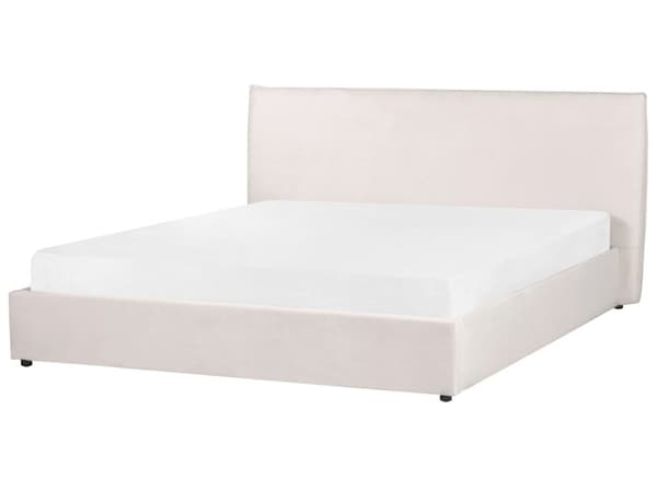 Förvaringssäng Off-White Sammetsklädsel Dubbelsäng 180 x 200 cm Stor Klassisk Huvudgavel Förvaringsfunktion Träribbor Sovrum Gästrum
