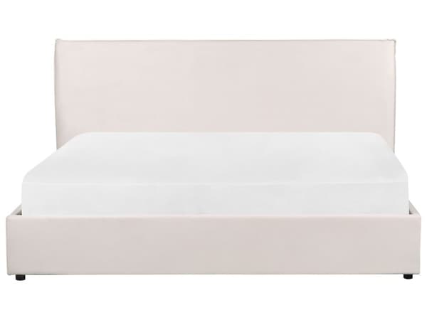 Förvaringssäng Off-White Sammetsklädsel Dubbelsäng 180 x 200 cm Stor Klassisk Huvudgavel Förvaringsfunktion Träribbor Sovrum Gästrum