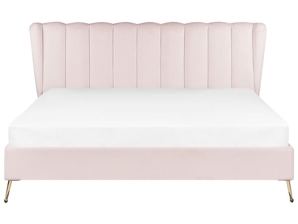 Sängram Rosa Sammetsklädsel Gyllene Metallben Dubbel Storlek 180 x 200 cm med USB-port Huvudgavel Modernt Glam Sovrum