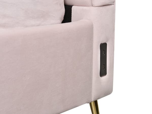 Sängram Rosa Sammetsklädsel Gyllene Metallben Dubbel Storlek 180 x 200 cm med USB-port Huvudgavel Modernt Glam Sovrum