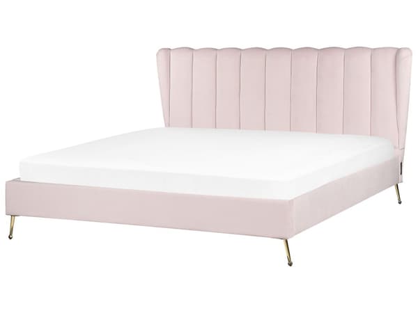 Sängram Rosa Sammetsklädsel Gyllene Metallben Dubbel Storlek 180 x 200 cm med USB-port Huvudgavel Modernt Glam Sovrum