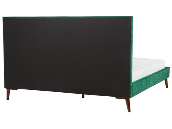 Grøn velourrammeseng 180 x 200 cm med hovedgærde i retrostil