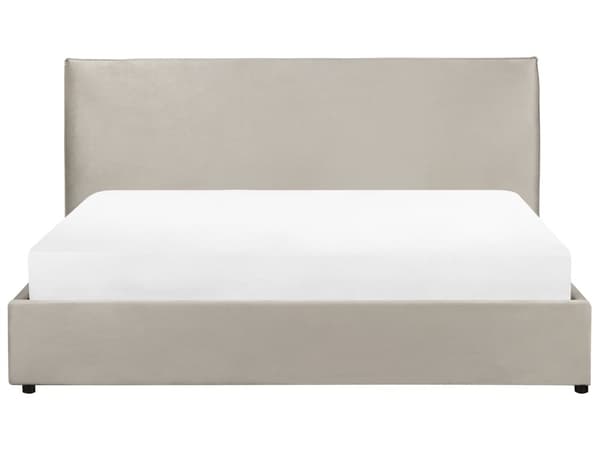 Beige grå velourpolstret seng 180 x 200 cm klassisk stor hovedgærde moderne design