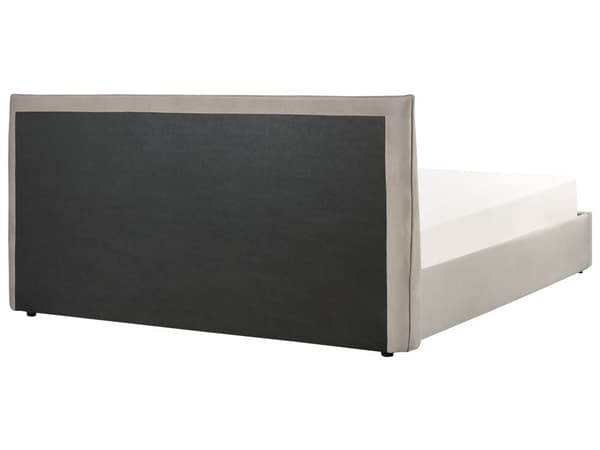 Beige grå velourpolstret seng 180 x 200 cm klassisk stor hovedgærde moderne design