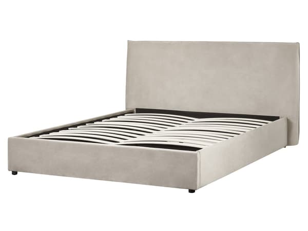 Beige grå velourpolstret seng 160 x 200 cm klassisk stor hovedgærde moderne design