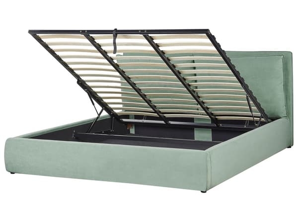 Grøn velourrammeseng 180 x 200 cm med nakkestøtte puder moderne stil