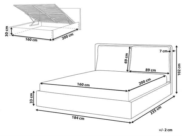 Dubbelsäng Schäslong Off-White Sammet 160x200 cm Stoppad Ram Mjuk Förvaring Mysig Sovrum Modern