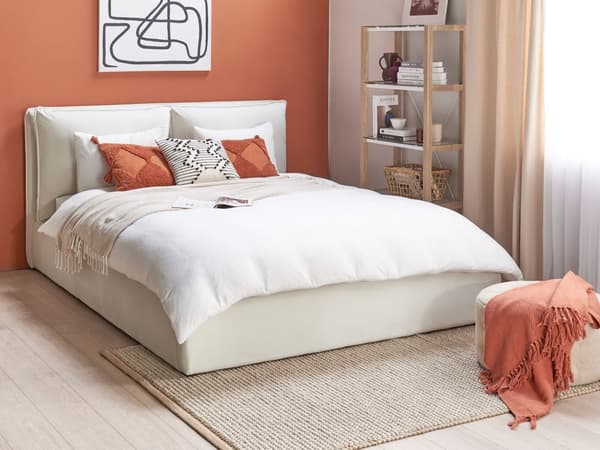 Dubbelsäng Schäslong Off-White Sammet 160x200 cm Stoppad Ram Mjuk Förvaring Mysig Sovrum Modern