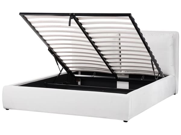 Dubbelsäng Schäslong Off-White Sammet 160x200 cm Stoppad Ram Mjuk Förvaring Mysig Sovrum Modern