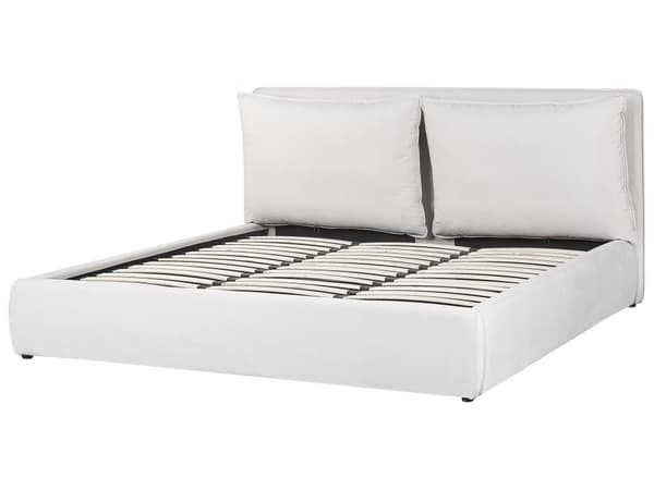 Dubbelsäng Schäslong Off-White Sammet 180x200 cm Stoppad Ram Mjuk Förvaring Mysig Sovrum Modern