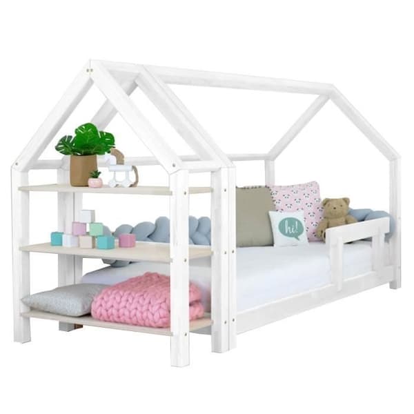 Litet trähus TERY med hylla - GENERISK - 80x180 cm - Vit - Massivt trä - Tillverkat i Europa