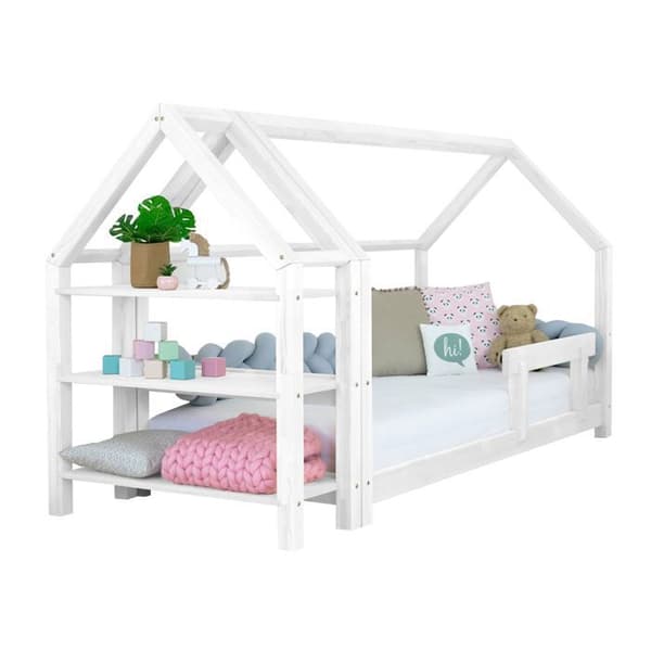 Hyttsäng med hylla 120 x 180 vit