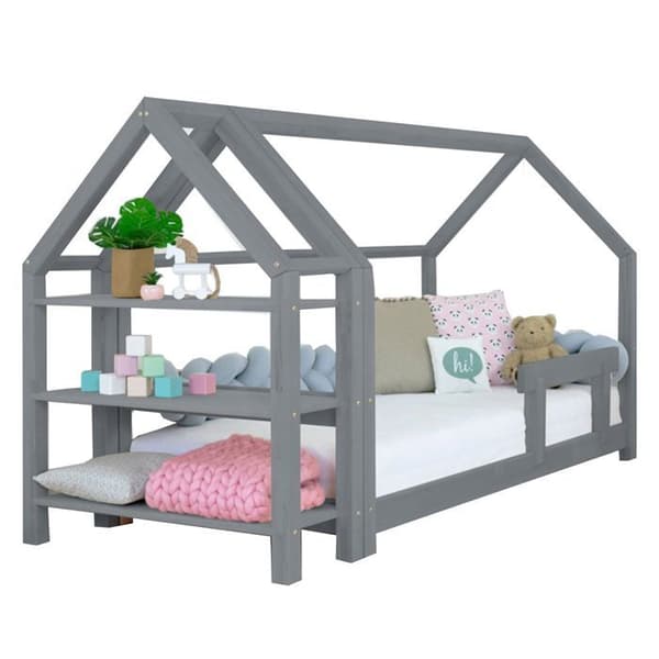 Hyttsäng med hylla 80 x 180 grå