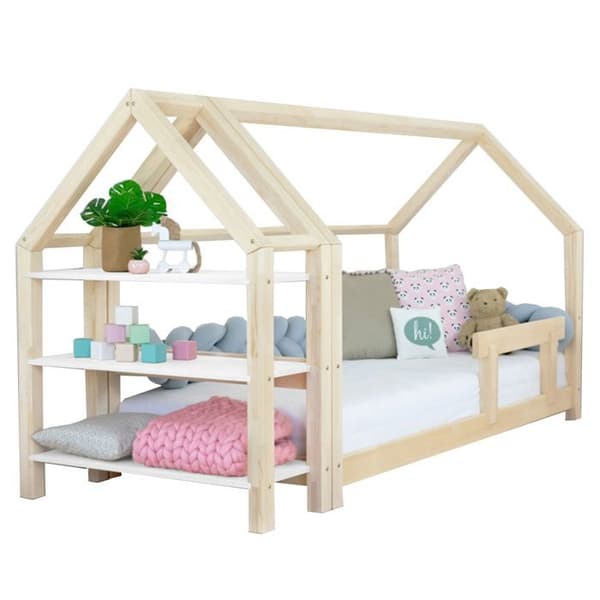 Hyttsäng med hylla 90 x 160 natur och vit