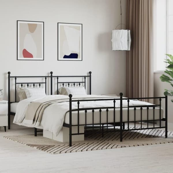 vidaXL sengeramme med sengegavl og fodgærde 160x200 cm metal sort