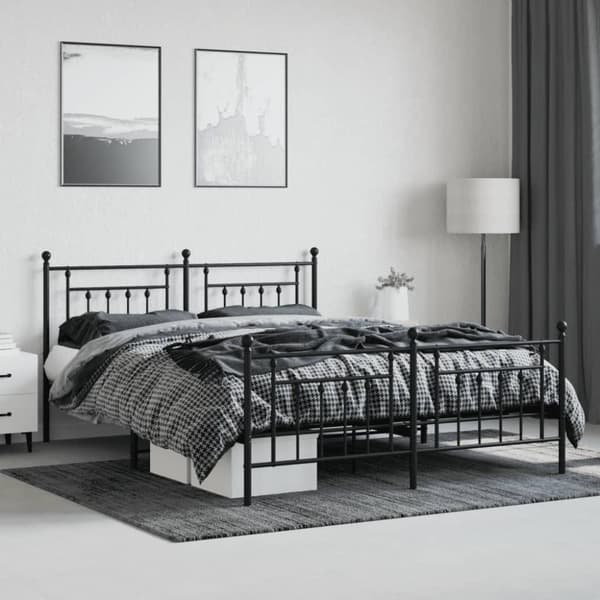vidaXL sengeramme med sengegavl og fodgærde 160x200 cm metal sort