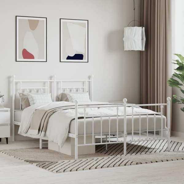 vidaXL sengeramme med sengegavl og fodgærde 140x200 cm metal hvid