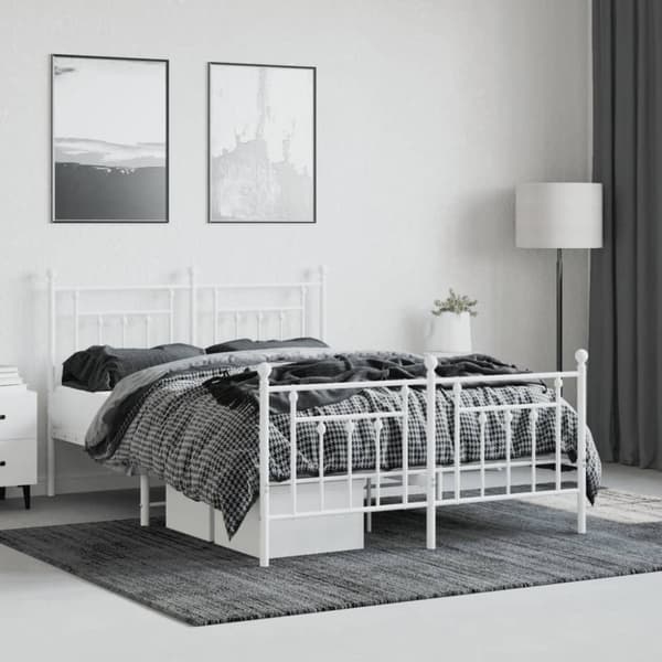 vidaXL sengeramme med sengegavl og fodgærde 140x200 cm metal hvid