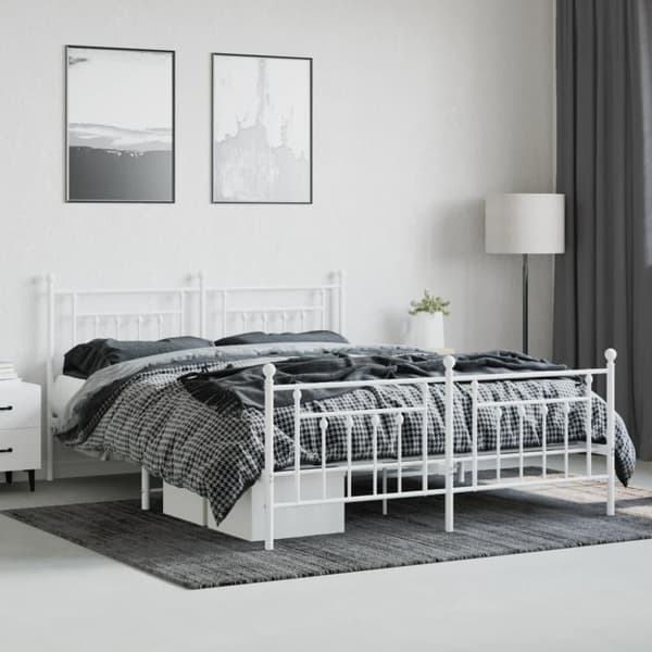 vidaXL Sengeramme i metall med hode- og fotgavl hvit 160x200 cm