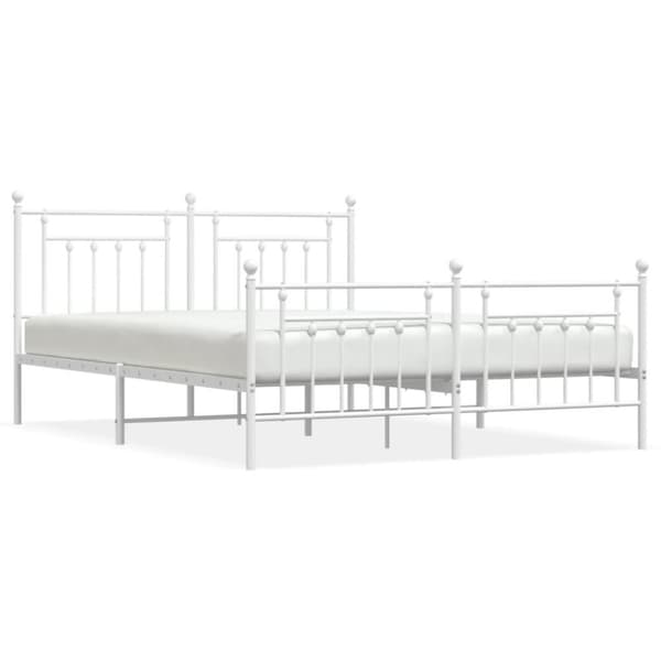 vidaXL Sengeramme i metall med hode- og fotgavl hvit 160x200 cm