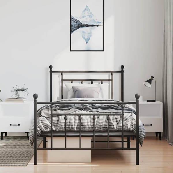 vidaXL Sengeramme i metall med hode- og fotgavl svart 100x200 cm